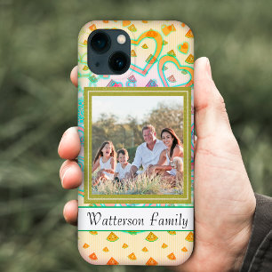 かわいいウォータースロン&ハート、名前をカスタムする&写真 iPhone 13ケース