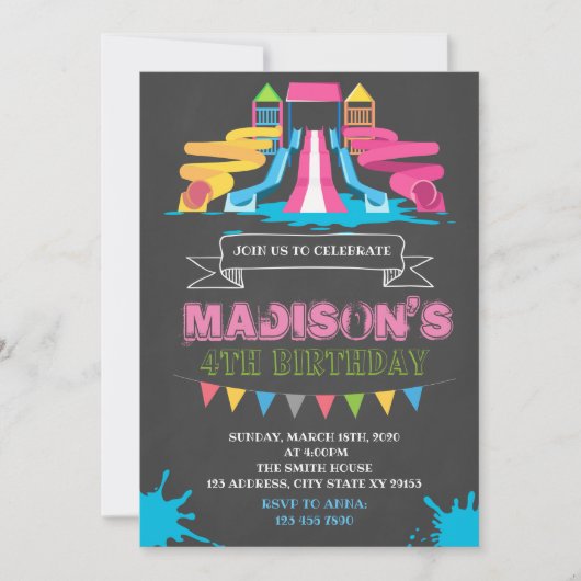 かわいいウォーターパーク誕生日パーティーの招待 招待状 (正面)