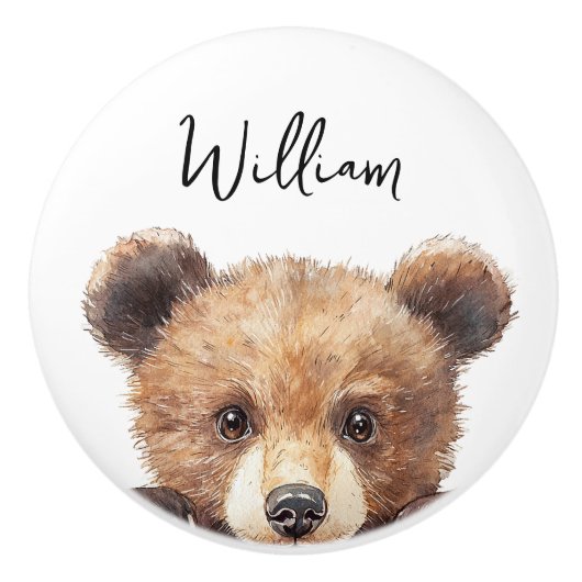 かわいいウオーターカラーウッドランドアニマルベア子供部屋ルーム セラミックノブ (正面)