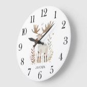 かわいいウオーターカラーウッドランドムースパーソナライズされた ラージ壁時計 (傾斜)