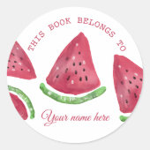 かわいいウオーターカラースイカパーソナライズされた蔵書票 ラウンドシール (正面)