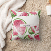 かわいいウオーターカラースイカ クッション (ブランケット)