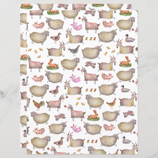 かわいいウオーターカラーファーム納屋の動物パターン (正面/裏面)