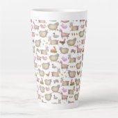 かわいいウオーターカラーファーム納屋の動物パターン カフェラテマグ (正面)