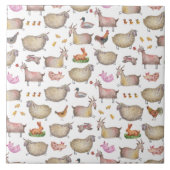 かわいいウオーターカラーファーム納屋の動物パターン タイル (正面)