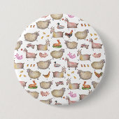 かわいいウオーターカラーファーム納屋の動物パターン 缶バッジ (正面)