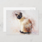 かわいいウオーターカラー抽象芸術シャム猫 ポストカード (正面/裏面)