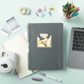 かわいいウサギがひまわりを持っている | ビニールステッカー シール (iPadカバー)