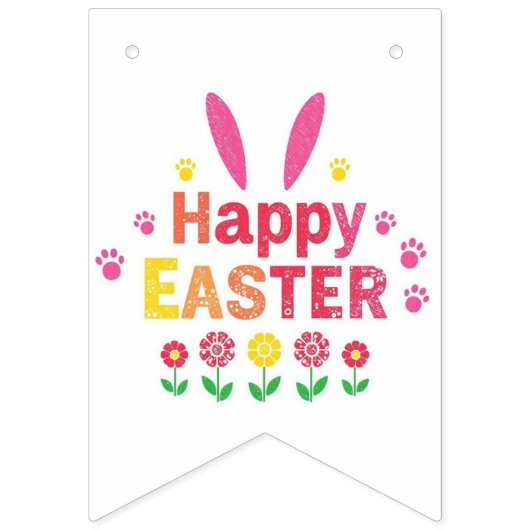 かわいいウサギがイースターエッグを描くラッピングペーパー バンティングフラッグ (第1の旗)