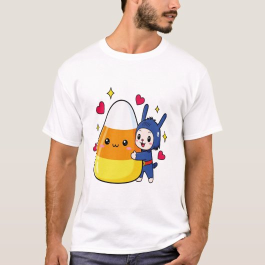 かわいいウサギがキャンディコーンを抱っこ Tシャツ (正面)