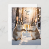 かわいいウサギがシャンパンで新年を祝う ノートカード (正面/裏面)