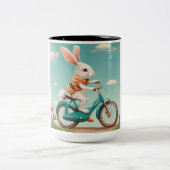 「かわいいウサギがジョッキに乗り» ツートーンマグカップ (中央)