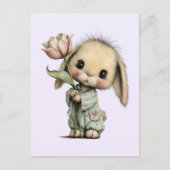 かわいいウサギがチューリップを持っている ポストカード (正面)