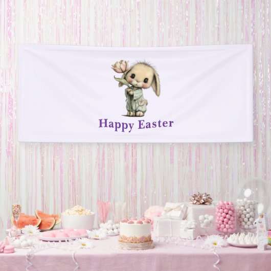 かわいいウサギがチューリップを持つイースター 横断幕 (パーティー)