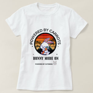 かわいいウサギがニンジンを抱えたレトロな夕焼けTシャツ Tシャツ