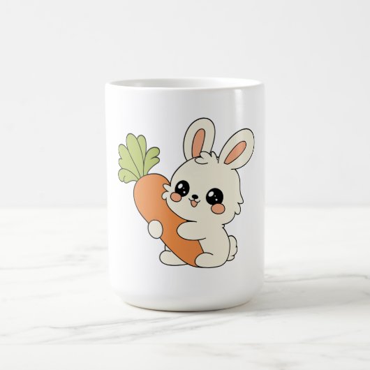 かわいいウサギがニンジンを抱えた陶器マグ コーヒーマグカップ (中央)