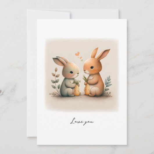 かわいいウサギがニンジンを持ったカード サンキューカード (正面)