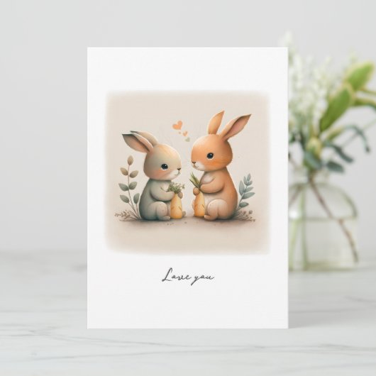 かわいいウサギがニンジンを持ったカード サンキューカード (スタンド正面)