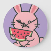 かわいいウサギがニンジンを食べる壁掛け時計 | キュートなラビ ラージ壁時計 (正面)
