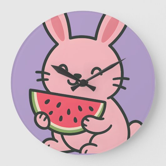 かわいいウサギがニンジンを食べる壁掛け時計 | キュートなラビ ラージ壁時計 (正面)