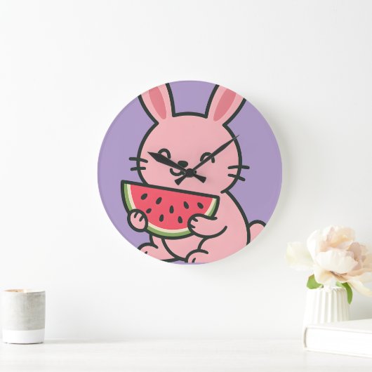 かわいいウサギがニンジンを食べる壁掛け時計 | キュートなラビ ラージ壁時計 (ホーム)