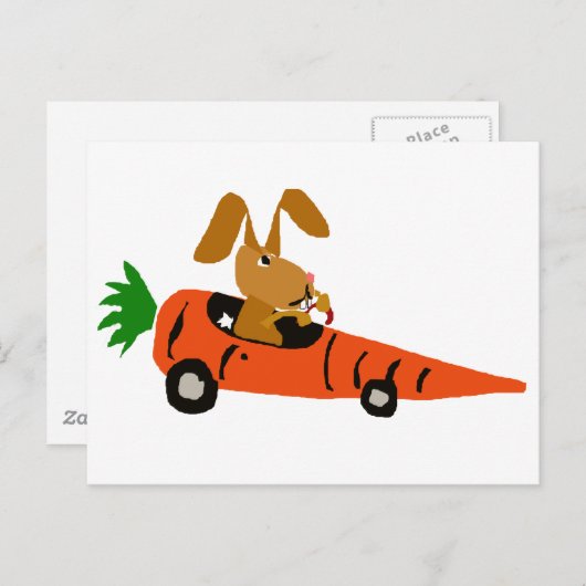 かわいいウサギがニンジンカーを運転する漫画 ポストカード (正面/裏面)
