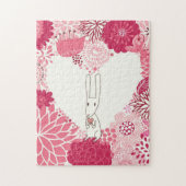 かわいいウサギが付いているロマンチックな花の背景 ジグソーパズル (縦)