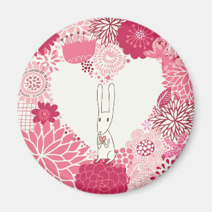 かわいいウサギが付いているロマンチックな花の背景 マグネット