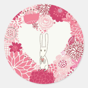 かわいいウサギが付いているロマンチックな花の背景 ラウンドシール