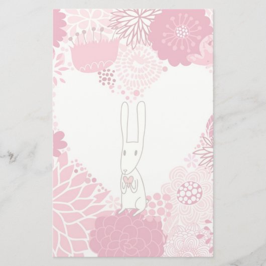 かわいいウサギが付いているロマンチックな花の背景 便箋 (正面)