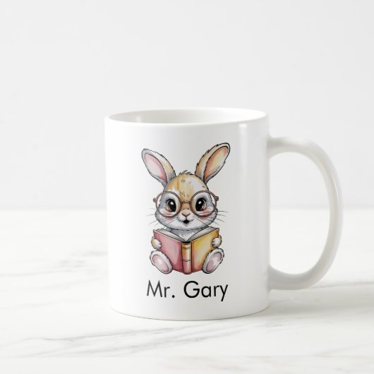 かわいいウサギが本を読む オーダーメイド コーヒーマグカップ (右)