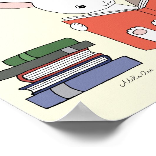 かわいいウサギが本を読む プリント幼児アートポスター ポスター (角)