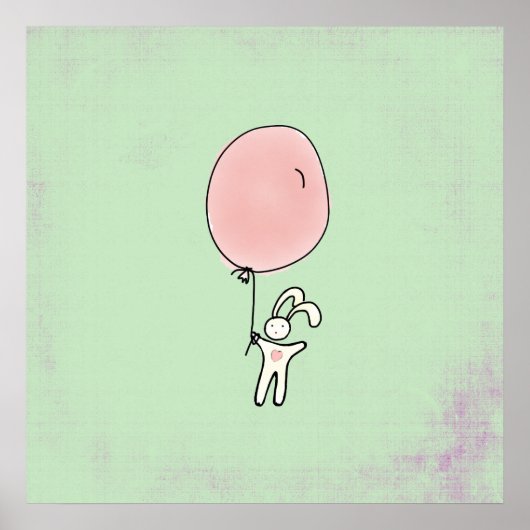 かわいいウサギが風船を持っている ポスター (正面)