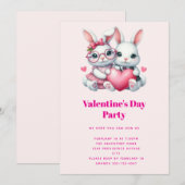 かわいいウサギたちがハートをシェアするバレンタインデーパーティー 招待状 (正面/裏面)