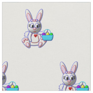 かわいいウサギとかご ファブリック