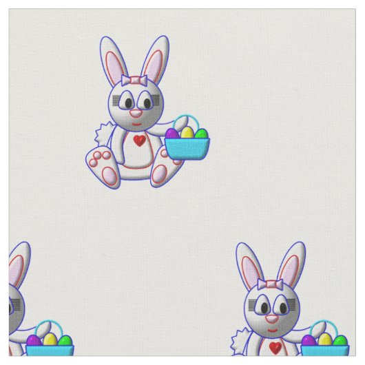 かわいいウサギとかご ファブリック (クローズアップ)