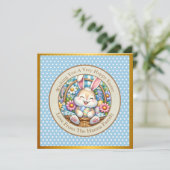 かわいいウサギとイースターエッグと花のイースター 招待状 (スタンド正面)