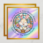 かわいいウサギとイースターエッグと花のイースター 招待状 (正面/裏面)