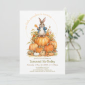 かわいいウサギとカボチャの秋の誕生日 招待状 (スタンド正面)