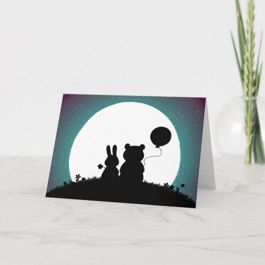 かわいいウサギとクマの結婚式のグリーティングカード カード (正面)