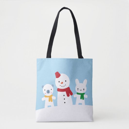 かわいいウサギとクマの雪の日 トートバッグ (正面)