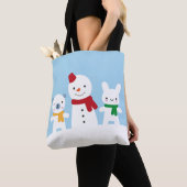 かわいいウサギとクマの雪の日 トートバッグ (クローズアップ)