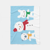 かわいいウサギとクマの雪の日 フリースブランケット (正面)