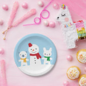 かわいいウサギとクマの雪の日 ペーパープレート (パーティー)