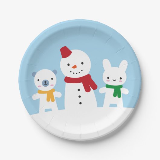 かわいいウサギとクマの雪の日 ペーパープレート (正面)