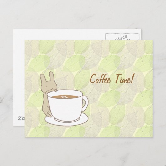 かわいいウサギとコーヒータイム ポストカード (正面/裏面)