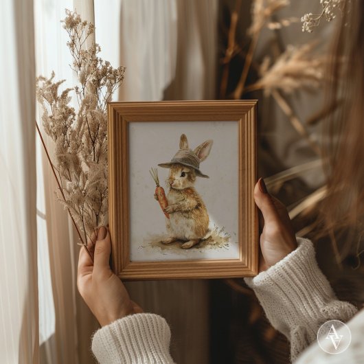 かわいいウサギとニンジン 絵画 ラスティック イースター ウサギ ポスター