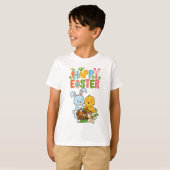 かわいいウサギとヒヨコのイースターTシャツ "ハッピーイースター" Tシャツ (正面フル)