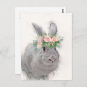 かわいいウサギとフラワークラウンポートレート ポストカード (正面/裏面)