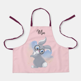 かわいいウサギとメガネパーソナライズされたの名前エプロン エプロン